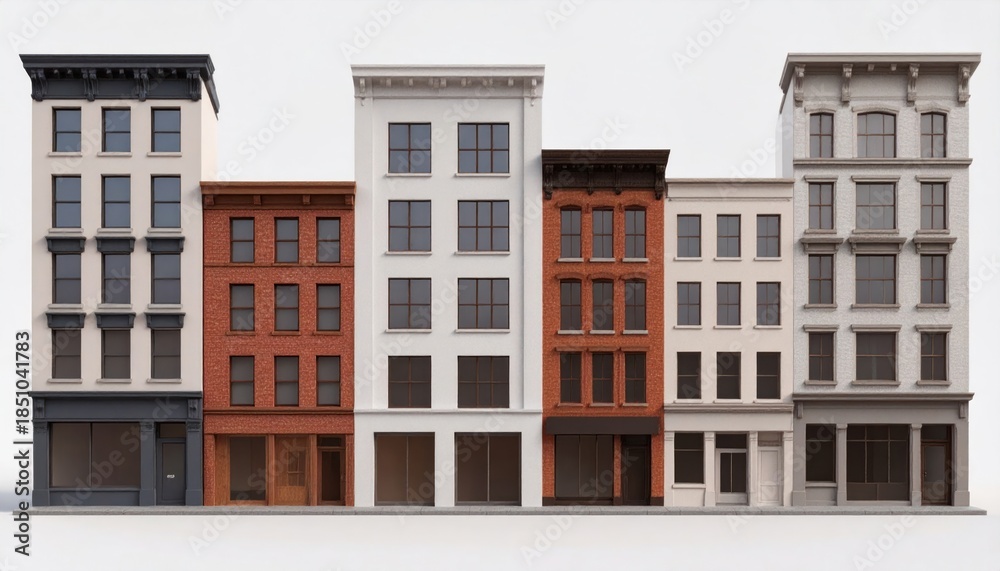 Obraz premium Row of Diverse Urban Buildings with Storefronts.