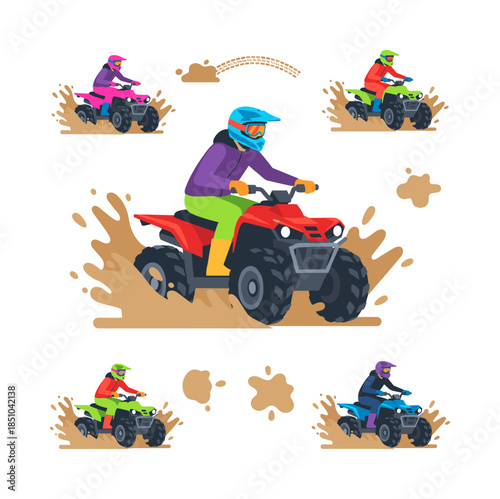 ATV riders splashing mud during off road racing