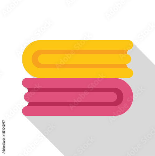 Two colorful books creating a stack, featuring a flat design with long shadow