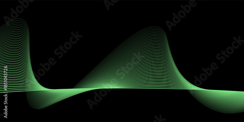 Abstract background with waves for banner. Web banner size. Vector background with lines. Element for design isolated on black. Black, orange and green gradient. Night, dark