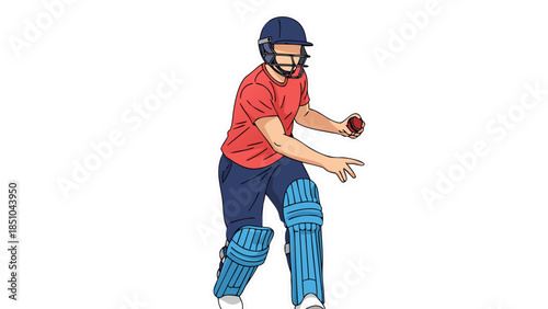 Cartoon Cricket Player with Ball and Pads