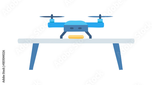 Modern drone on white table, indoor.