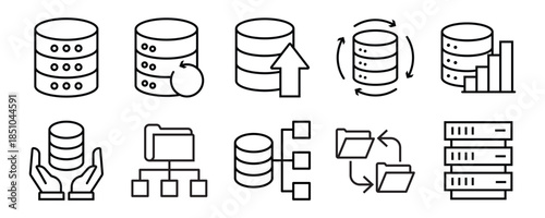 Database icon set. Editable line icons. Vector illustration.