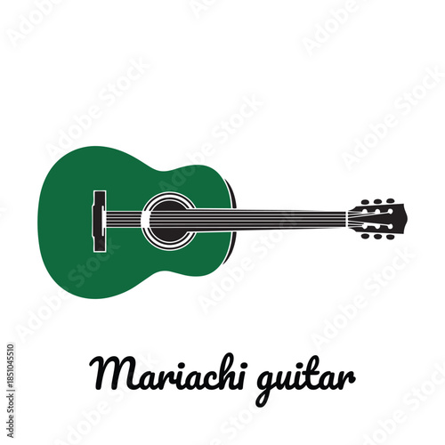 Vibrant Green Mariachi Guitar Illustration Isolated on White Background