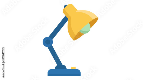 An isolated vector illustration of a single electric vacuum cleaner and a bright metal desk lamp as modern home office equipment on a white background