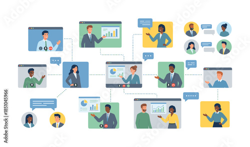 Global business team connecting during online video conference