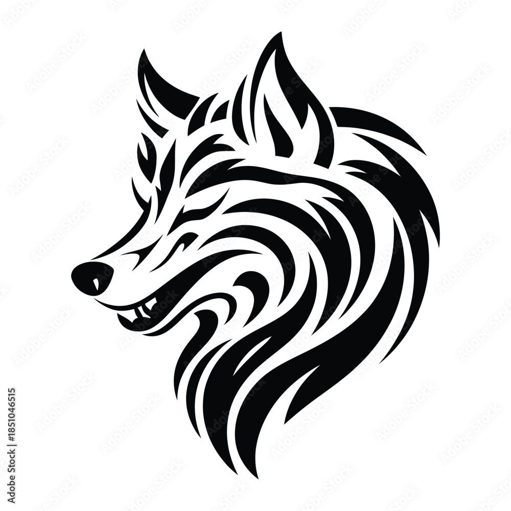 Obraz premium Wolf Head Mascot Vector Illustration in Bold Tribal Style