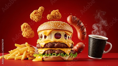 Wallpaper Mural Delicious Fast Food Combo Juicy Burger, Crispy Fries, Fried Chicken, and Coffee Torontodigital.ca