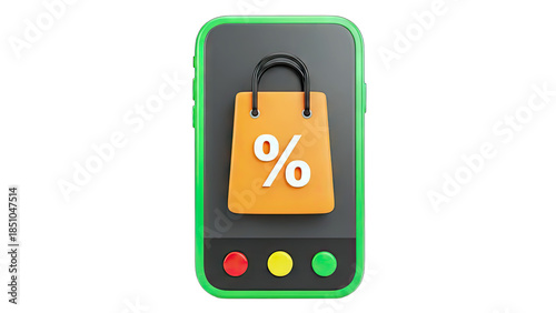 Smartphone with Shopping Bag and Percentage Symbol