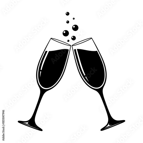 Two elegant champagne flutes clinking together in a joyous celebratory toast