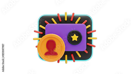 User Profile Icon with Star and Rewards - 3D Render