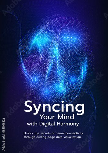 Abstract Blue Particle Mesh Banner for Mental Health and Brainwave Concept