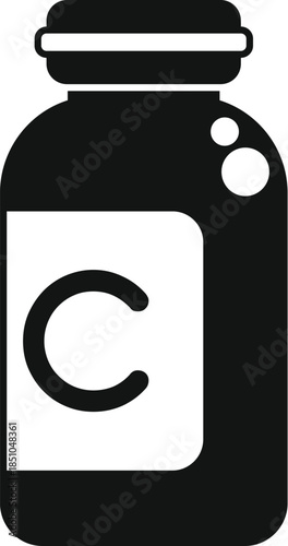 Supplement bottle featuring a c on the label, representing vitamin c for health and wellness