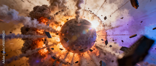 The explosive dome is a circular explosion with a pressure wave that raises dust and fiery fragments, a strong contrast of light and shadow. Use it in scenes of destruction, promo action content.