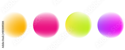 Set color circle gradient noise gradation. Abstract colorful watercolor blur mesh shape on white background. Gradient aura, grain neon blob with noise effect vector illustration.