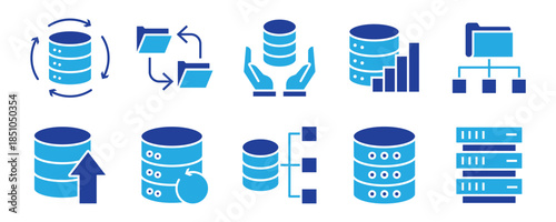 Database icon set. Editable line icons. Vector illustration.
