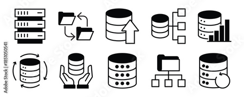 Database icon set. Editable line icons. Vector illustration.