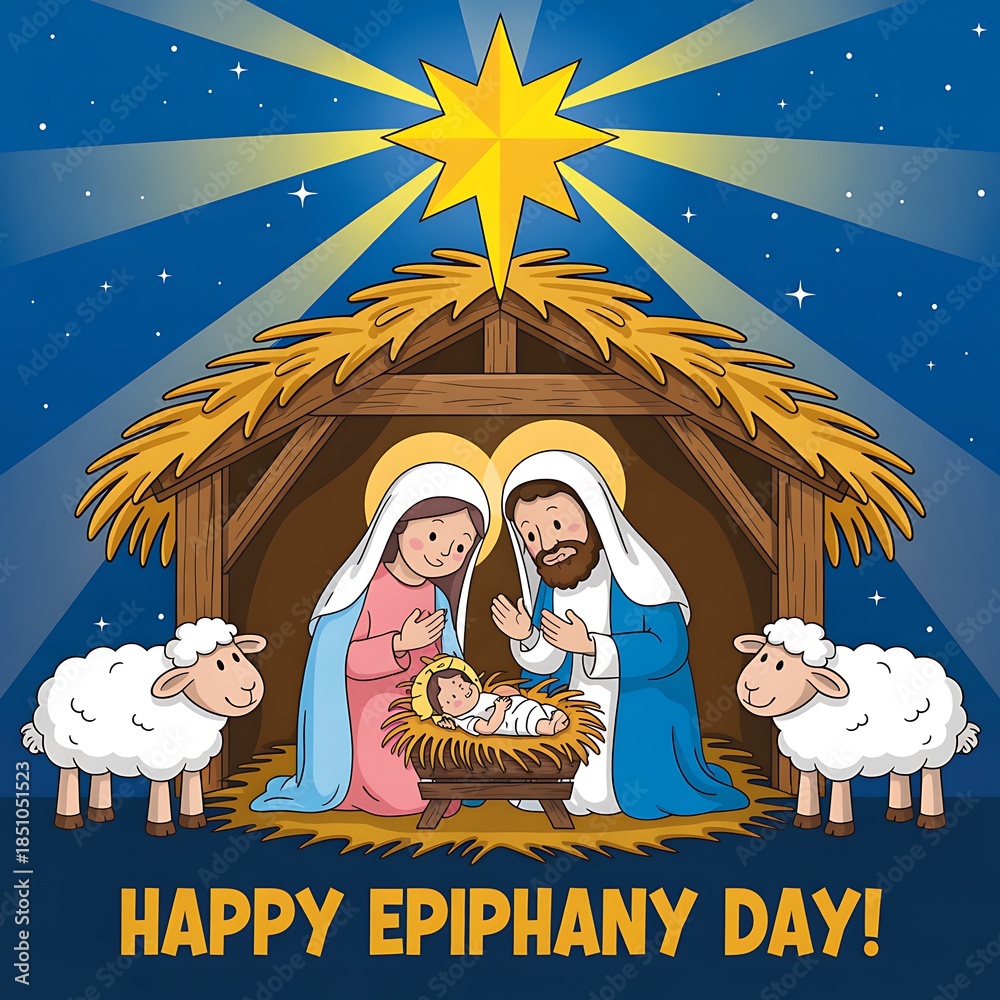 Naklejka premium Nativity scene with star and sheep, isolated on white background