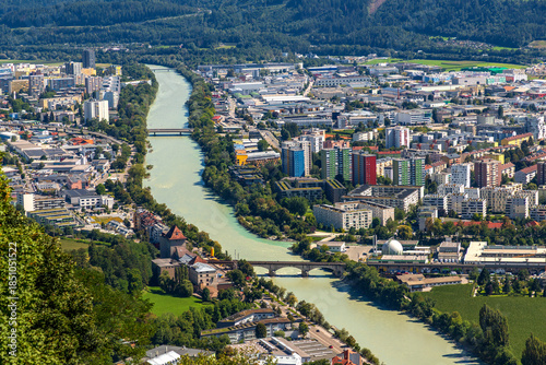 Photography Houses and river Inn in the city Innsbruck, Austria