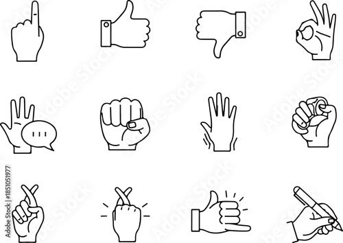 Hand Gestures Diverse Collection of Communication Icons