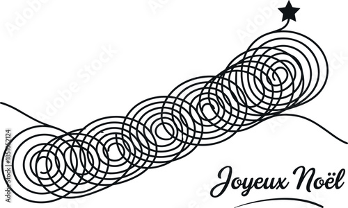 Joyeux Noel Christmas Tree Scribble Vector Illustration with Star and French Holiday Greeting Minimalist Abstract Line Art for Festive Season Background
