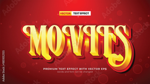 Gold  and red 3d editable text effect. Movie film theater text style