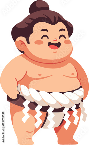 Japanese Sumo Wrestler Flat Vector Illustration Traditional Sport Character Pastel Style
