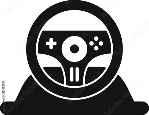 Gaming steering wheel with controller buttons representing a racing simulator