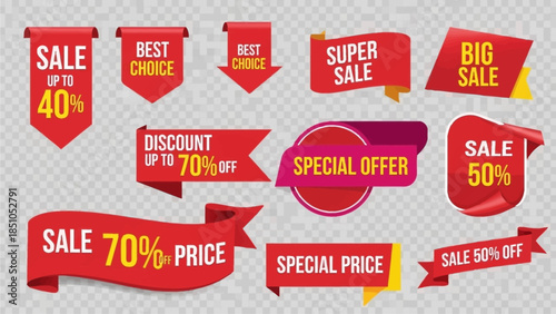 Bright Red Sale Banner Signs for Promotion and Discount Campaigns