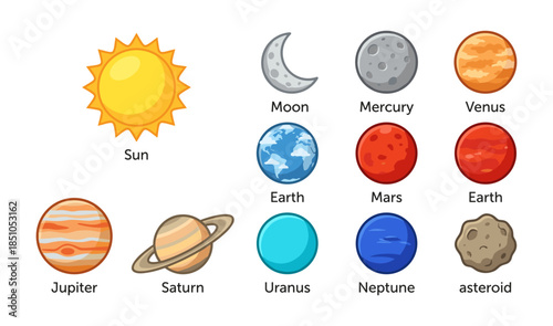 Solar System planets and celestial objects exploring space