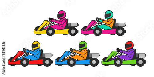 Colorful go kart drivers racing competition concept