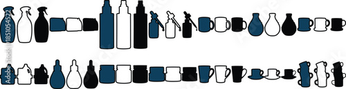 Collection of various drink containers and mugs in different styles and colors