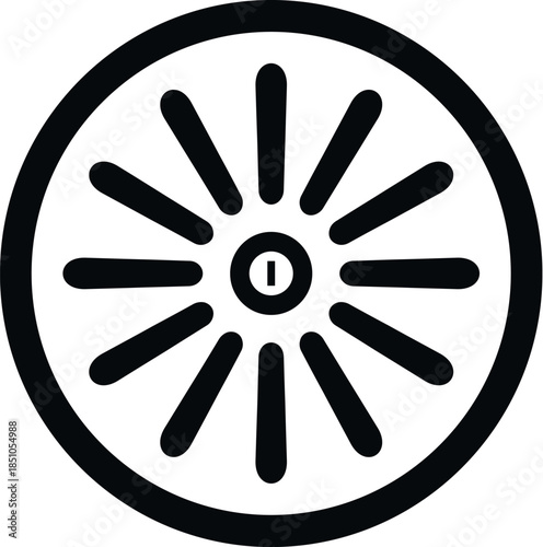 Stylized wheel vector icon with spokes and a central keyhole symbol
