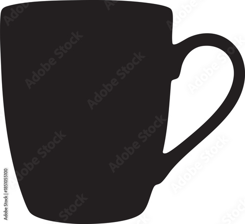 Silhouette of a coffee mug with a handle on the right side  simple design