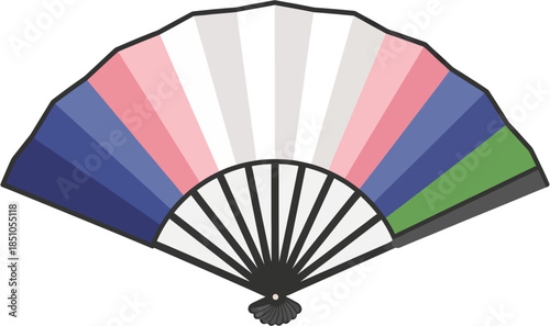 Japanese Folding Hand Fan Flat Vector Illustration Traditional Cultural Accessory Pastel Style