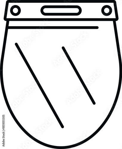 Line art icon illustrating a protective medical face shield for personal safety