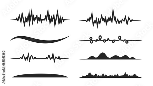 Collection of diverse sound wave patterns on a white background for creative design projects