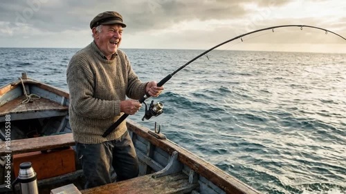 Fisherman reeling in catch excitement and patience