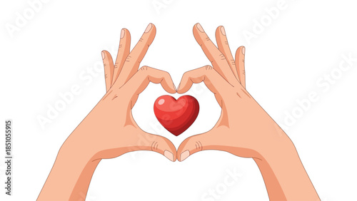 Hands Forming Heart Shape with a Red Heart Symbolizing Love and Care