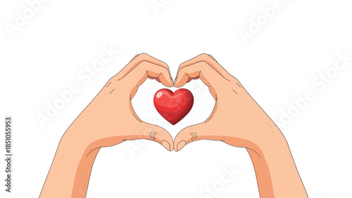 Close up of Hands Forming a Heart Shape with a Red Gift Box Inside Symbolizing Giving and Love