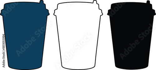 Three Disposable Coffee Cups in Blue White and Black