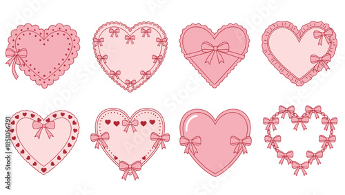 Set of Cute Pink Heart Icons for Love and Valentine Themes
