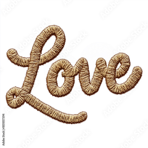 Crochet Patch Letters Spelling Love in Golden Cursive with Realistic Embroidery Border