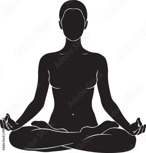Minimal Yoga Meditation Silhouette of Woman in Lotus Pose.