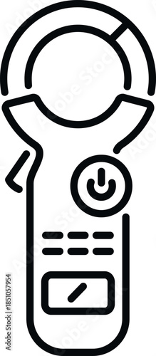Clamp meter showing electrical measurement of current, voltage, and resistance
