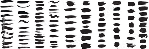 Black brush stroke set with various shapes styles and sizes in vector art for design and painting projects illustration collection