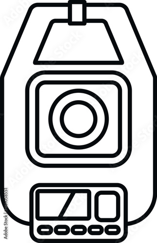 Action camera recording video, featuring lens and control buttons, presented as a minimalist line art icon