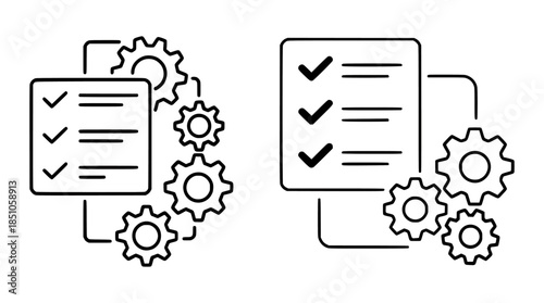 Checklist with checkmarks and gears symbolizing task completion and process editable cogwheel