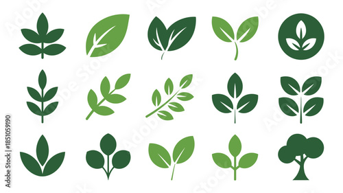 Green Leaf and Plant Icons Vector – Nature, Growth, and Sustainable Living Symbols