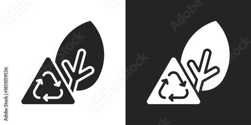 Eco Recycling Icon In Black And White Glyph Style